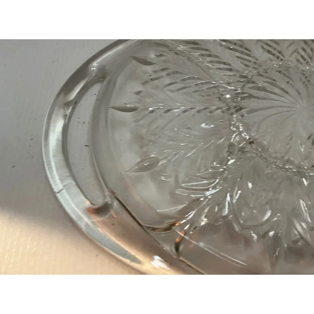 Vintage Glass Relish Tray Divided Serving Platter Feather Sunburst